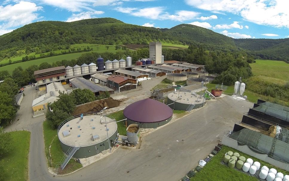 An aerial view of the biogas plant.