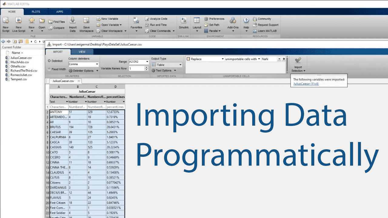 How To Import Data From Files Programmatically Video Matlab