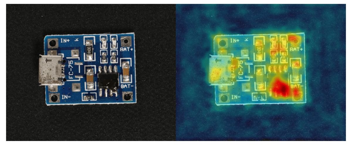 Screenshots of a mounted board and anomaly detection output calculated and visualized with MATLAB.