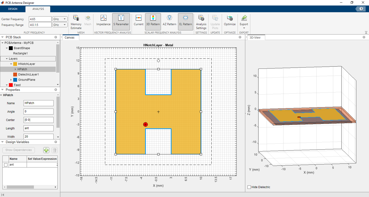 PCB Antenna Designer App design workspace
