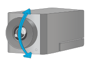 Camera with double-headed arrow in front of lens, pointing up and down