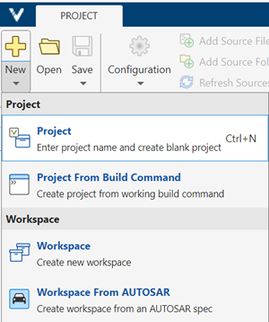 Menu showing option to create workspace from AUTOSAR specifications