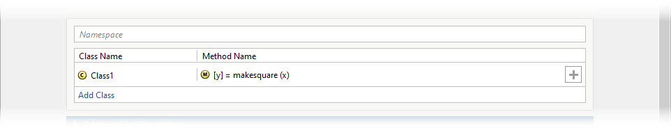 Class Name Class1 mapped to Method Name y = makesquare(x)