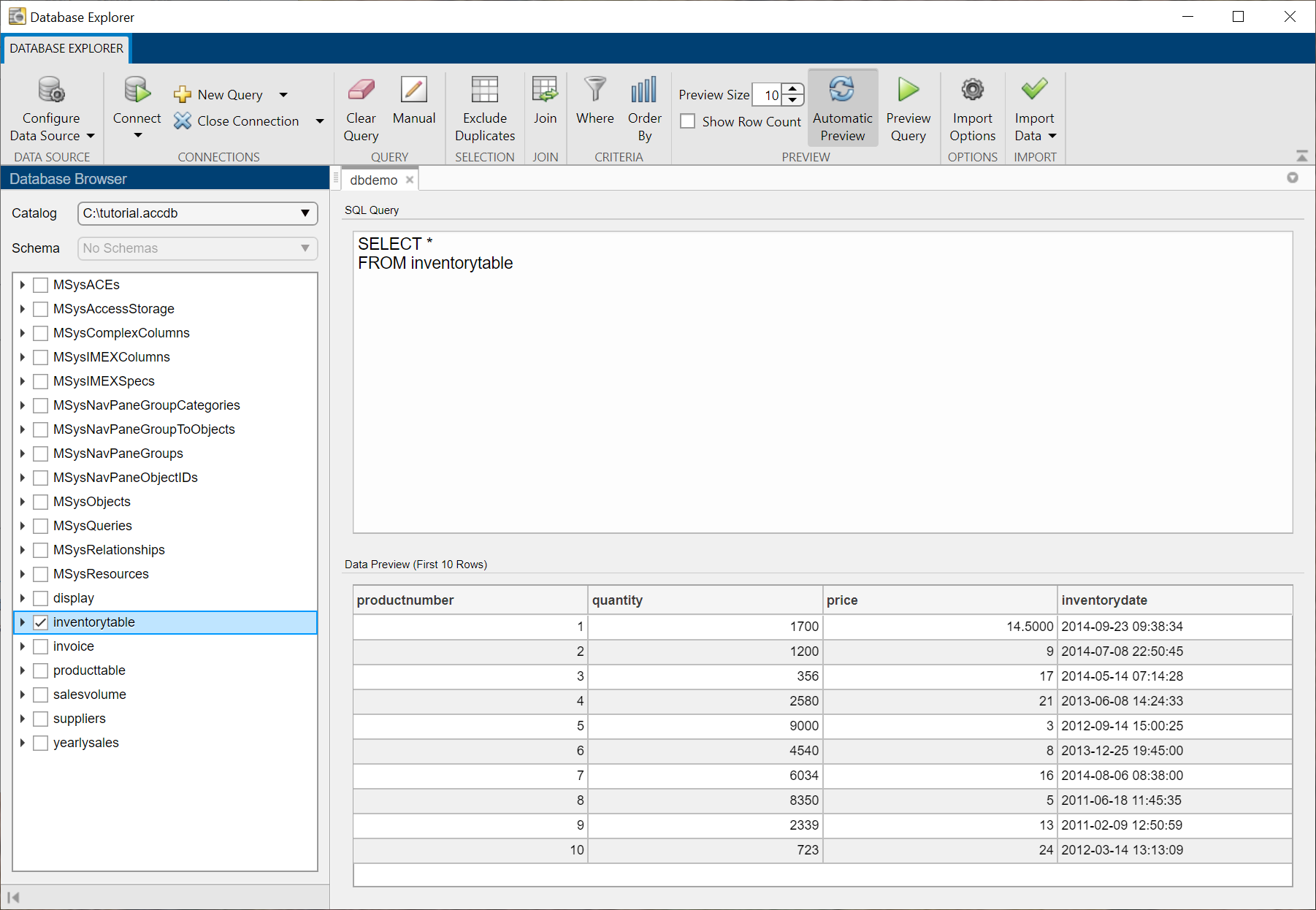 Create SQL Queries Using Database Explorer App - MATLAB & Simulink