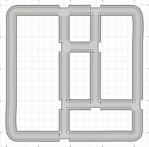 A road network imported from ASAM OpenDRIVE file using R2022a. The imported network includes the bottom-right road with sharp curvature.