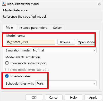 Model block settings in reference model