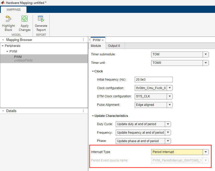 Period Interrupt configuration in Hardware Mapping tool