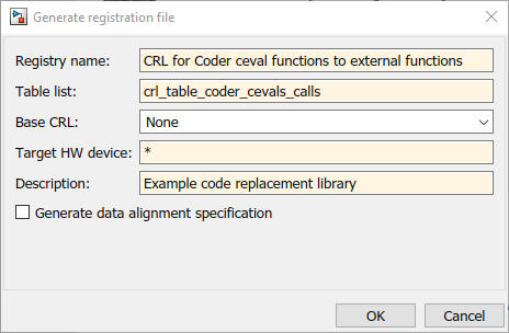 Generate registration file dialog box showing filled in fields.