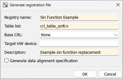 Generate registration file dialog box.