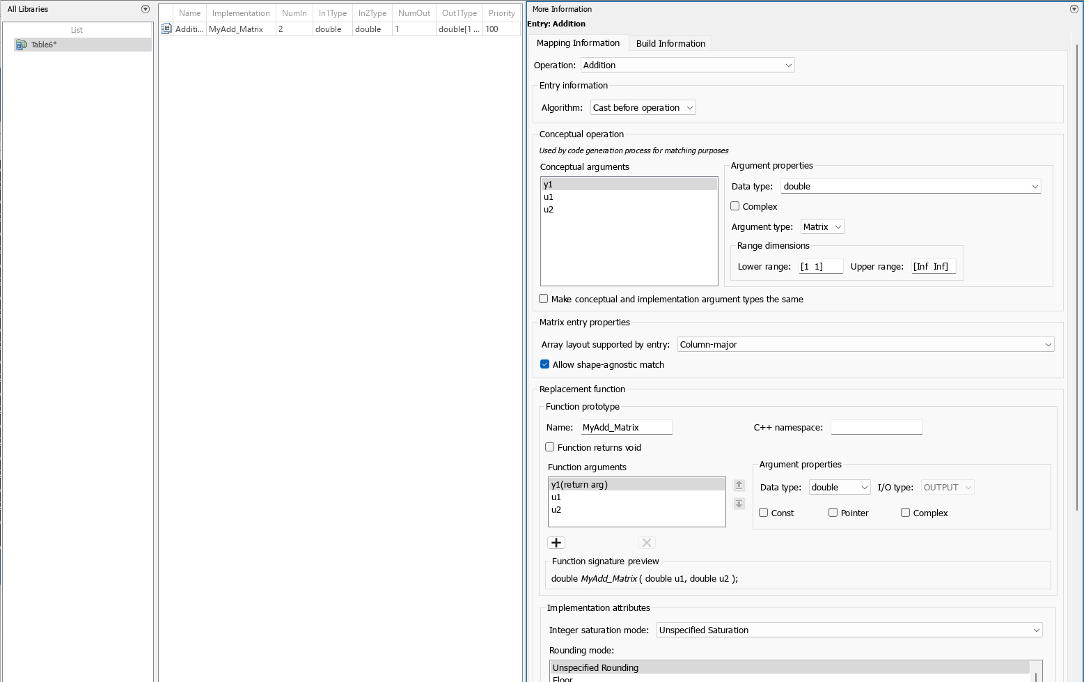 Code replacement tool showing the entry for the Addition operation.