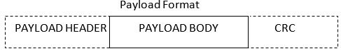Payload format with three fields: payload header, payload body, and CRC.