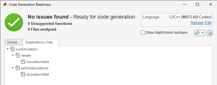 Code generation readiness tool, showing that no issues are found
