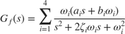 $$ G_f(s) = \sum_{i=1}^{4} \frac{\omega_i(a_is+b_i\omega_i)}{s^2+2\zeta_i\omega_is+\omega_i^2} $$