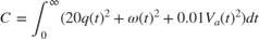 $$ C = \int^\infty_0 (20q(t)^2+\omega(t)^2+0.01V_a(t)^2) dt $$