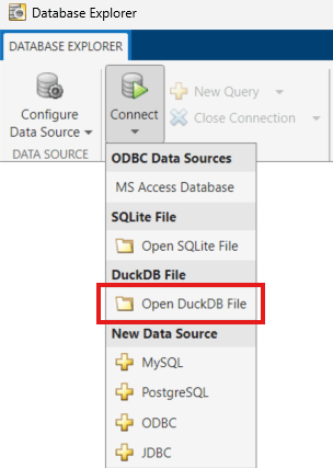 Open a DuckDB file in Database Explorer.