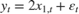 $${y_t} = 2{x_{1,t}} + {\varepsilon _t}$$