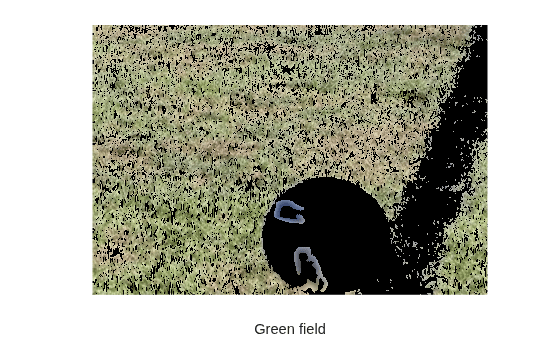 Figure contains an axes object. The hidden axes object with xlabel Green field contains an object of type image.