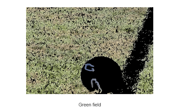 Figure contains an axes object. The hidden axes object with xlabel Green field contains an object of type image.