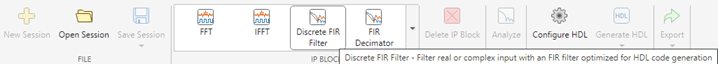 DSP HDL IP Designer app toolbar