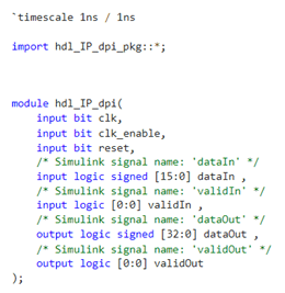 SystemVerilog module definition of the DPI component for the filter