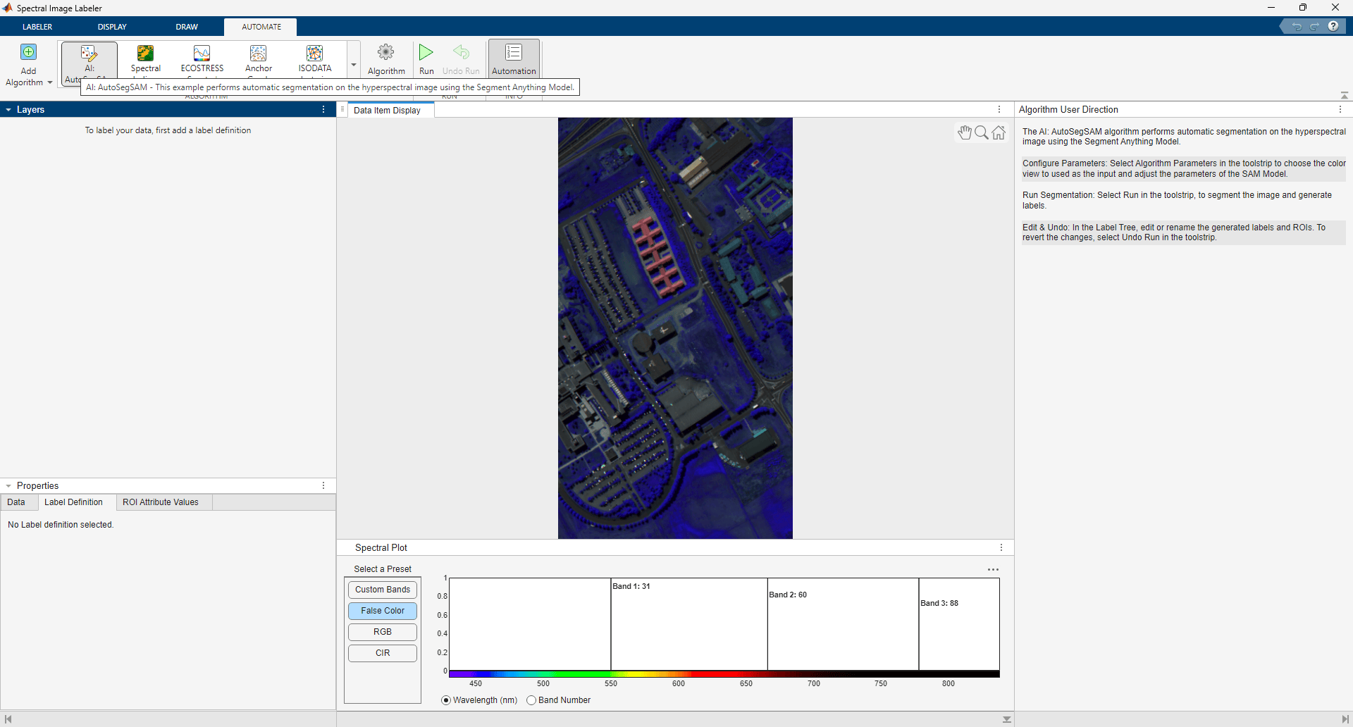 Custom algorithm imported into Spectral Image Labeler app.