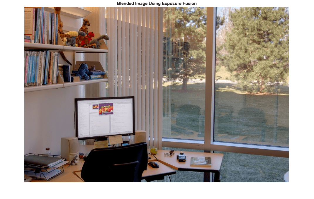 Figure contains an axes object. The hidden axes object with title Blended Image Using Exposure Fusion contains an object of type image.