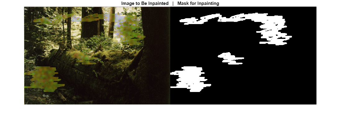 Figure contains an axes object. The hidden axes object with title Image to Be Inpainted | Mask for Inpainting contains an object of type image.