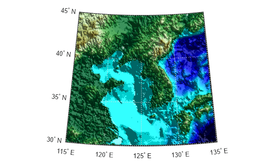 meshlsrm - 3-D lighted shaded relief of regular data grid on axesm ...
