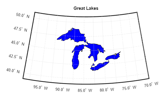 Figure contains an axes object. The hidden axes object with title Great Lakes contains 15 objects of type patch, line, text.