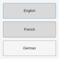 Figure containing three toggle buttons labeled English, French, and German. The first and second buttons are selected.