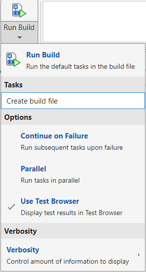 Selecting the Create build file button from the toolstrip