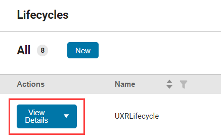 Lifecycles page, showing View Details button highlighted