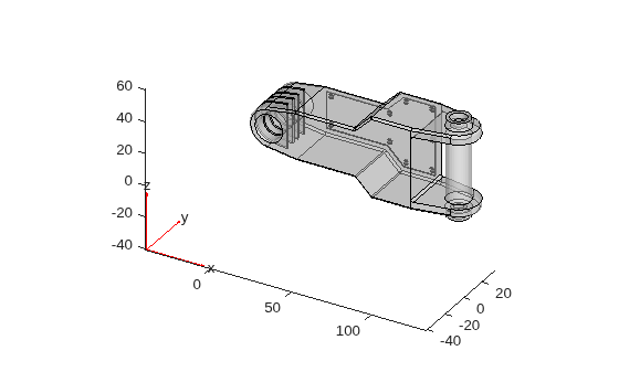 3-D geometry of a forearm link with semitransparent faces and visible interior edges