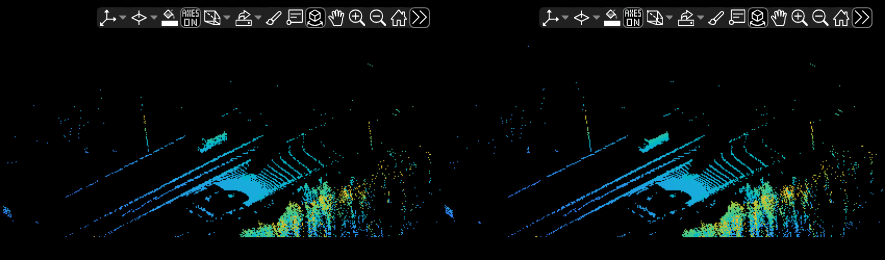 Figure Display Original Unorganized and Reconstructed Organized Point Clouds contains 2 axes objects and other objects of type uipanel. Hidden axes object 1 contains an object of type scatter. Hidden axes object 2 contains an object of type scatter.