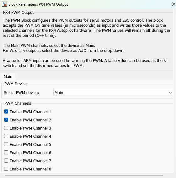 PX4 Output PWM block mask