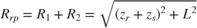 $$R_{rp} = R_1+R_2 = \sqrt{\left(z_r+z_s\right)^2+L^2}$$