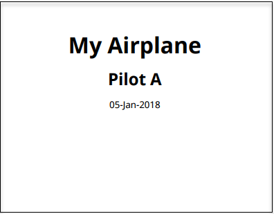 Report title page with the title "My Airplane", the author "Pilot A", and the date.