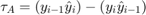 $$\tau_A = \left(y_{i-1}\hat{y}_i\right) - \left(y_i\hat{y}_{i-1}\right)$$