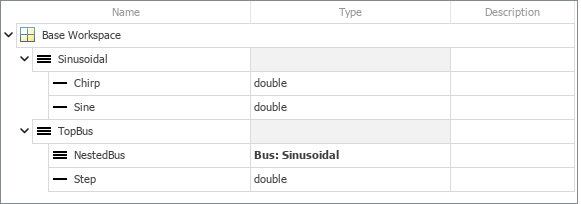 Type Editor with two bus objects in the base workspace