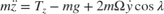 $$
m \ddot{z} = T_z - mg + 2m \Omega \dot{y} \cos{\lambda}
$$