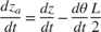 $$ \frac{d z_a}{dt} = \frac{d z}{dt} - \frac{d \theta}{dt} \frac{L}{2} $$