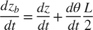 $$ \frac{d z_b}{dt} = \frac{d z}{dt} + \frac{d \theta}{dt} \frac{L}{2} $$
