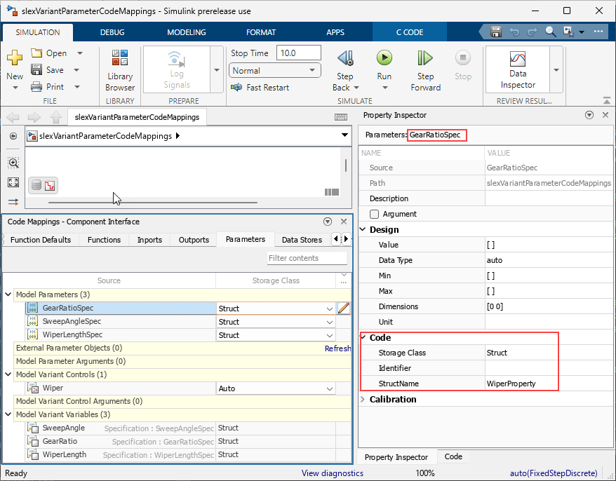 Configure Code Generation for Variant Parameters in Model Workspace ...