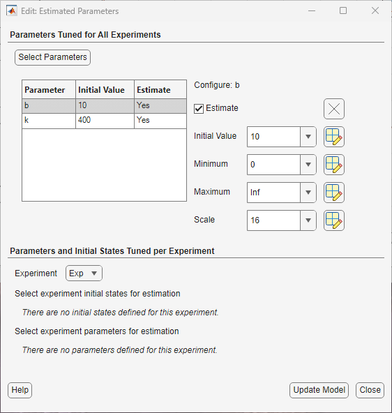 The Edit: Estimated Parameters dialog box showing the selected parameters