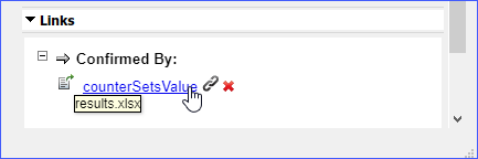 The Links section shows the counterSetsValue test case