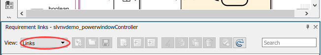 The Requirements Browser shows the Links view