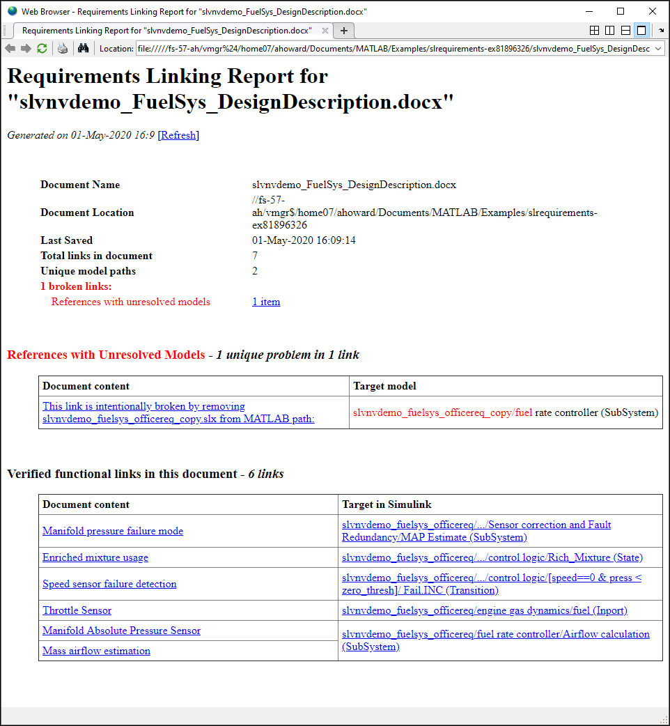 The report has one reference with an unresolved model