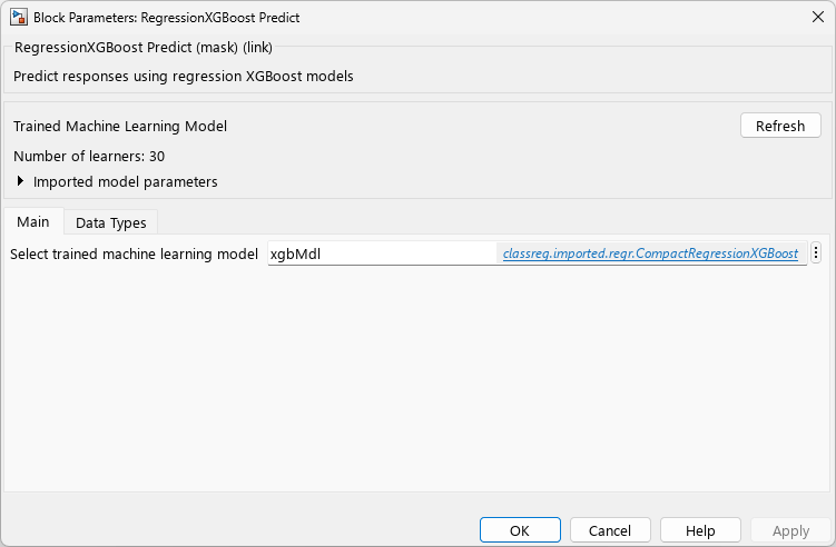 Block Parameters: RegressionXGBoost Predict dialog box