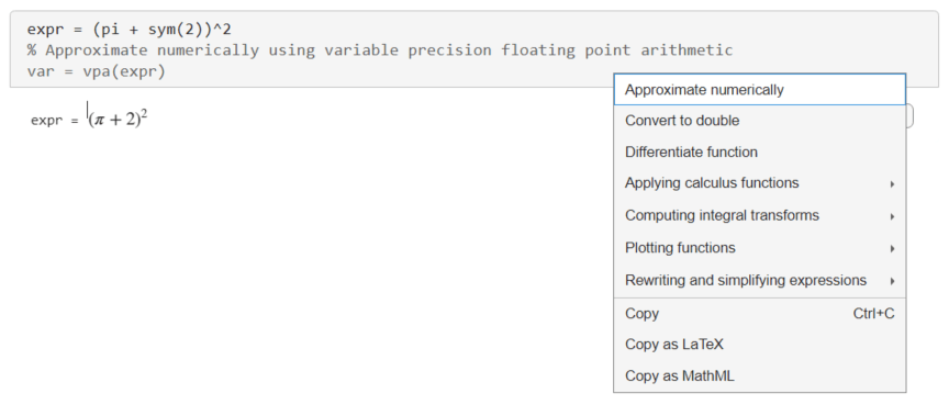 Selecting Approximate numerically in the suggestion menu
