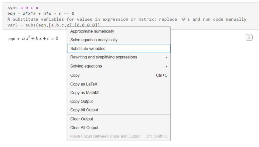 Selecting Substitute variables in the suggestion menu